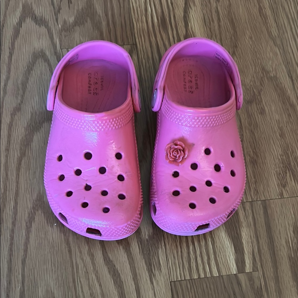 CROCS Pink Kids Sandals with Rose Accent